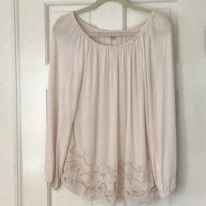 Top, Dtlm, sheer off the shoulder ,lined crepe with cutout detail, sparkle beads